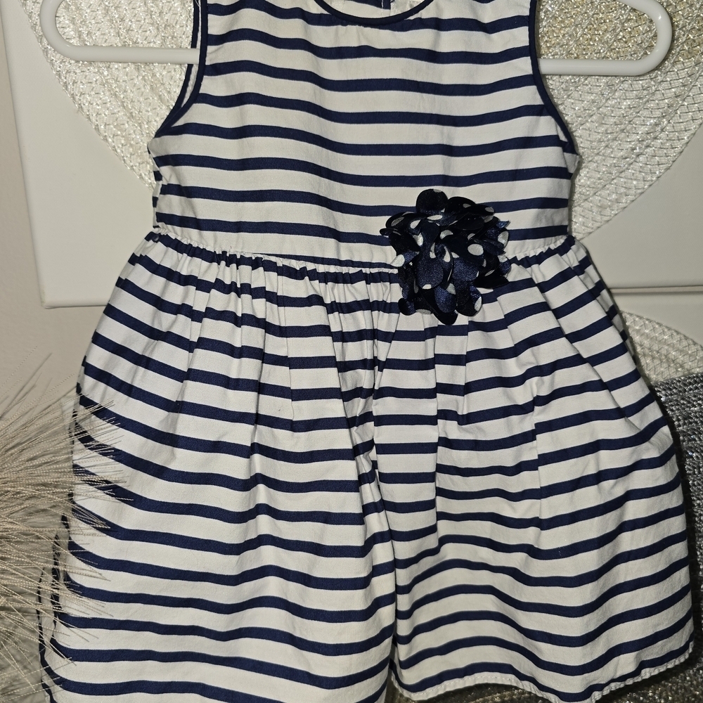 Navy and White Striped Kids Dress - Picture 6 of 8